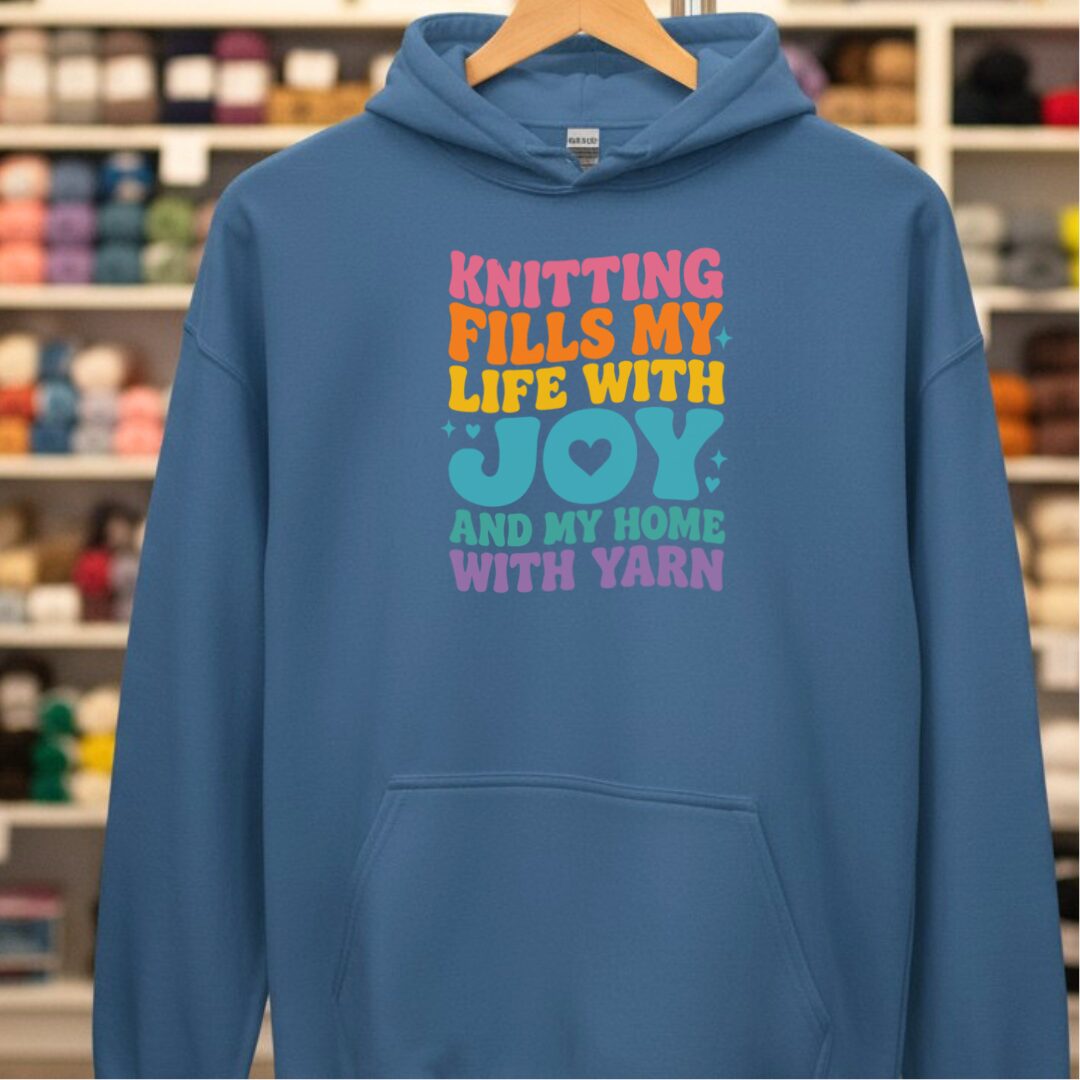 Knitting Fills My Life Retro Indigo Blue Hoodie.jpg