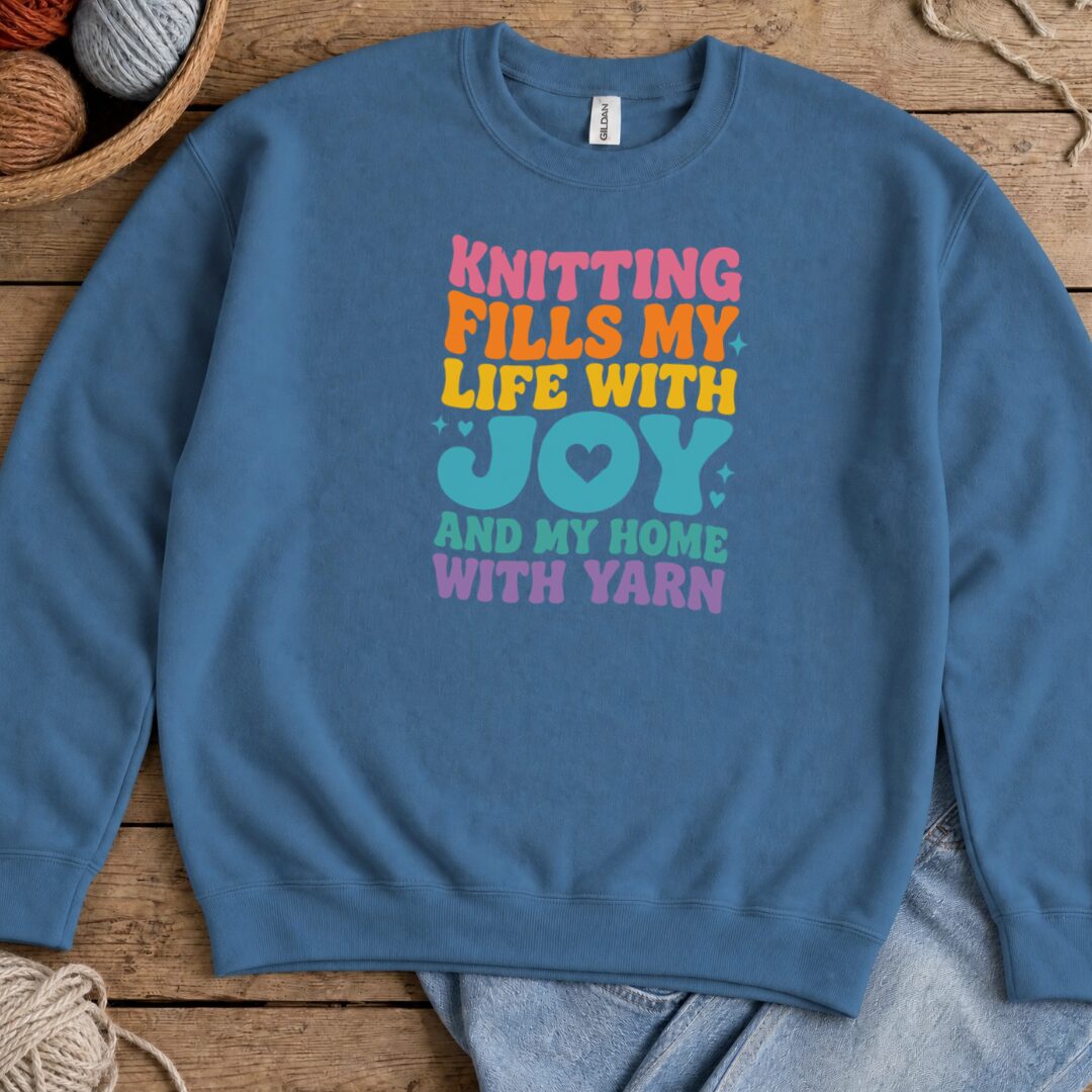 Knitting Fills My Life Retro Sweatshirt Indigo Blue t-shirt