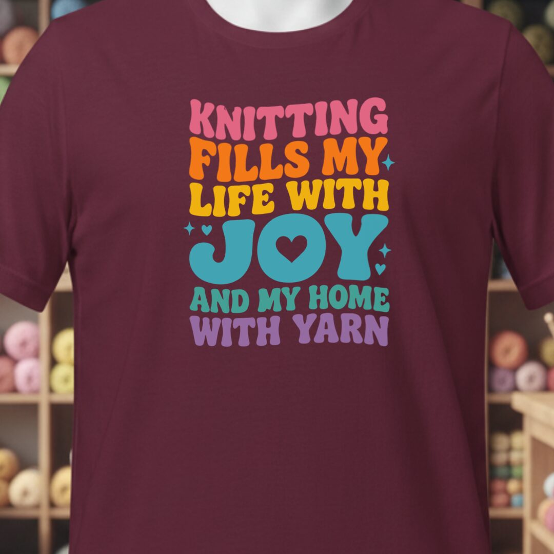 Knitting Fills My Life Retro Maroon T-Shirt.jpg