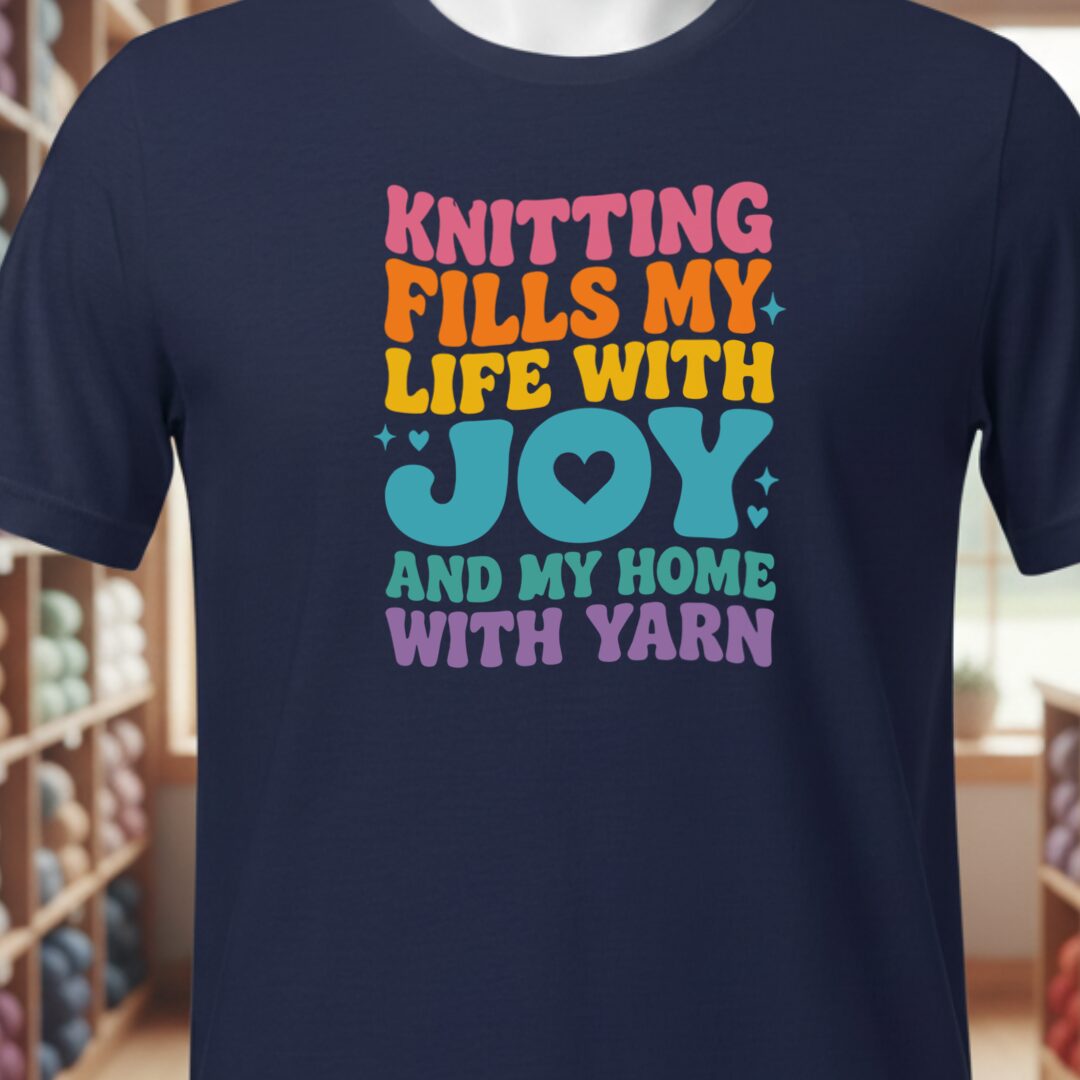 Knitting Fills My Life Retro T-Shirt Navy t-shirt