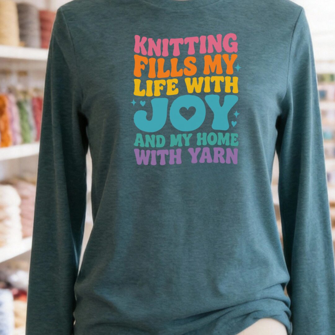 Knitting Fills My Life Retro Long Sleeve Tee Teal Blue t-shirt