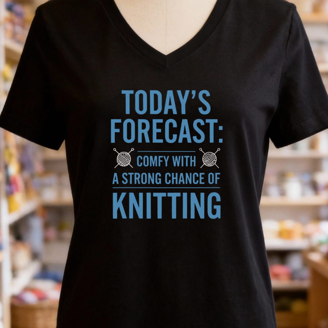 Knitting Forecast V-Neck T-Shirt Black t-shirt