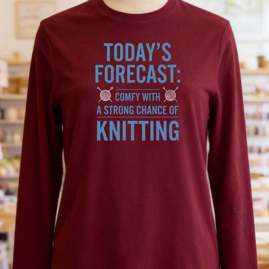 Knitting Forecast Long Sleeve Tee Maroon t-shirt