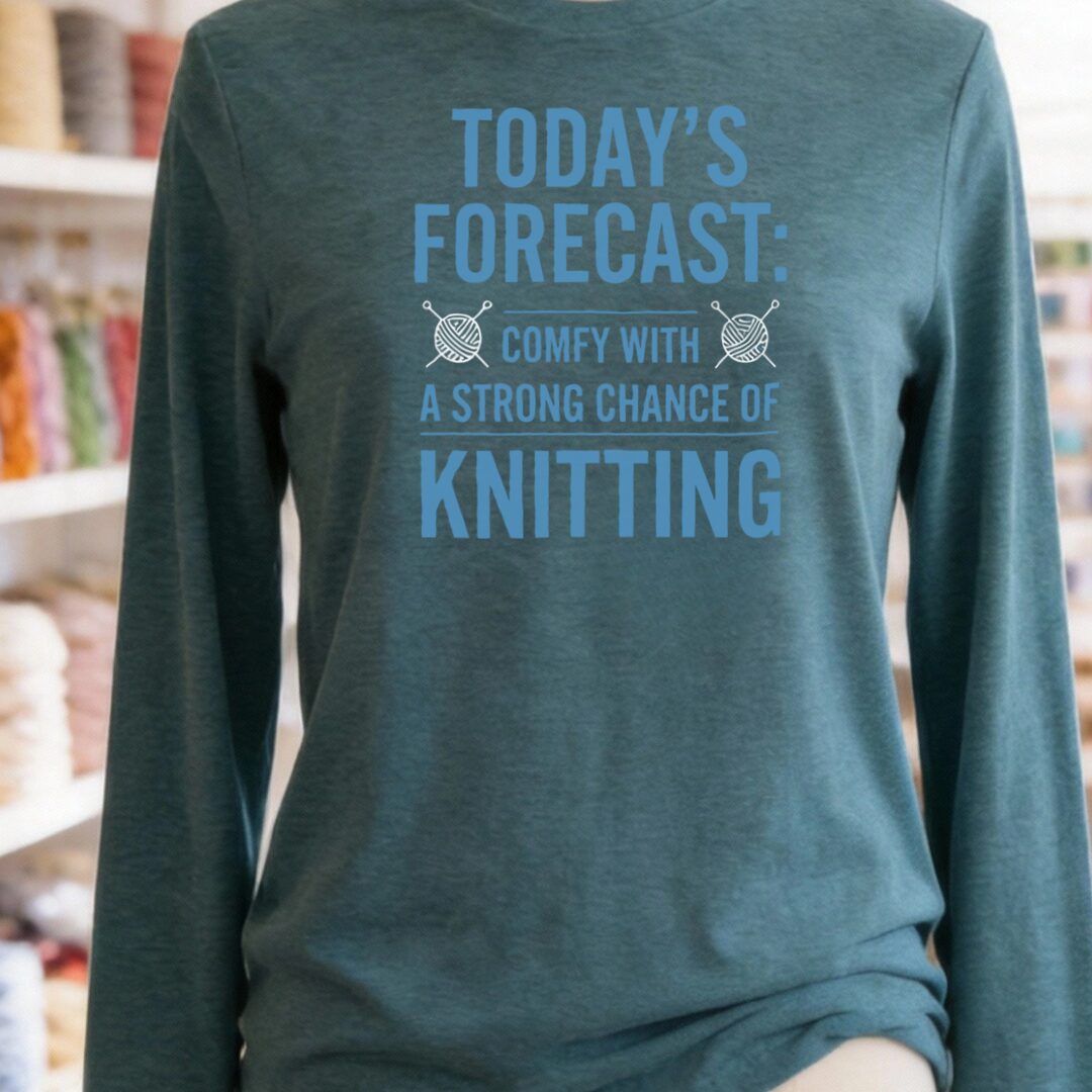 Knitting Forecast Long Sleeve Tee Teal Blue t-shirt