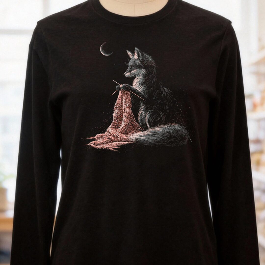 Knitting Fox Black Long Sleeve Tee.jpg