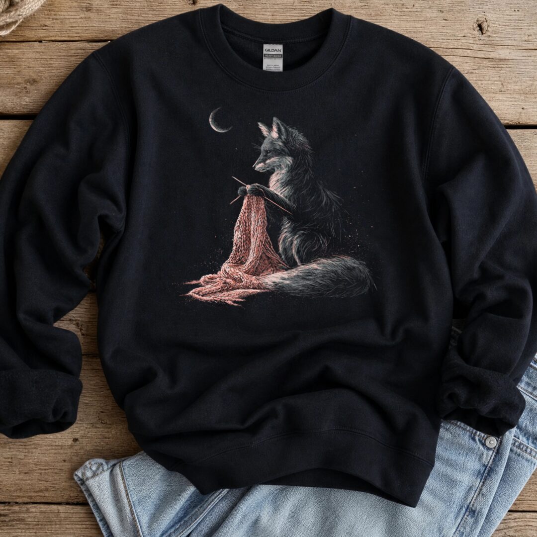 Knitting Fox Black Sweatshirt.jpg