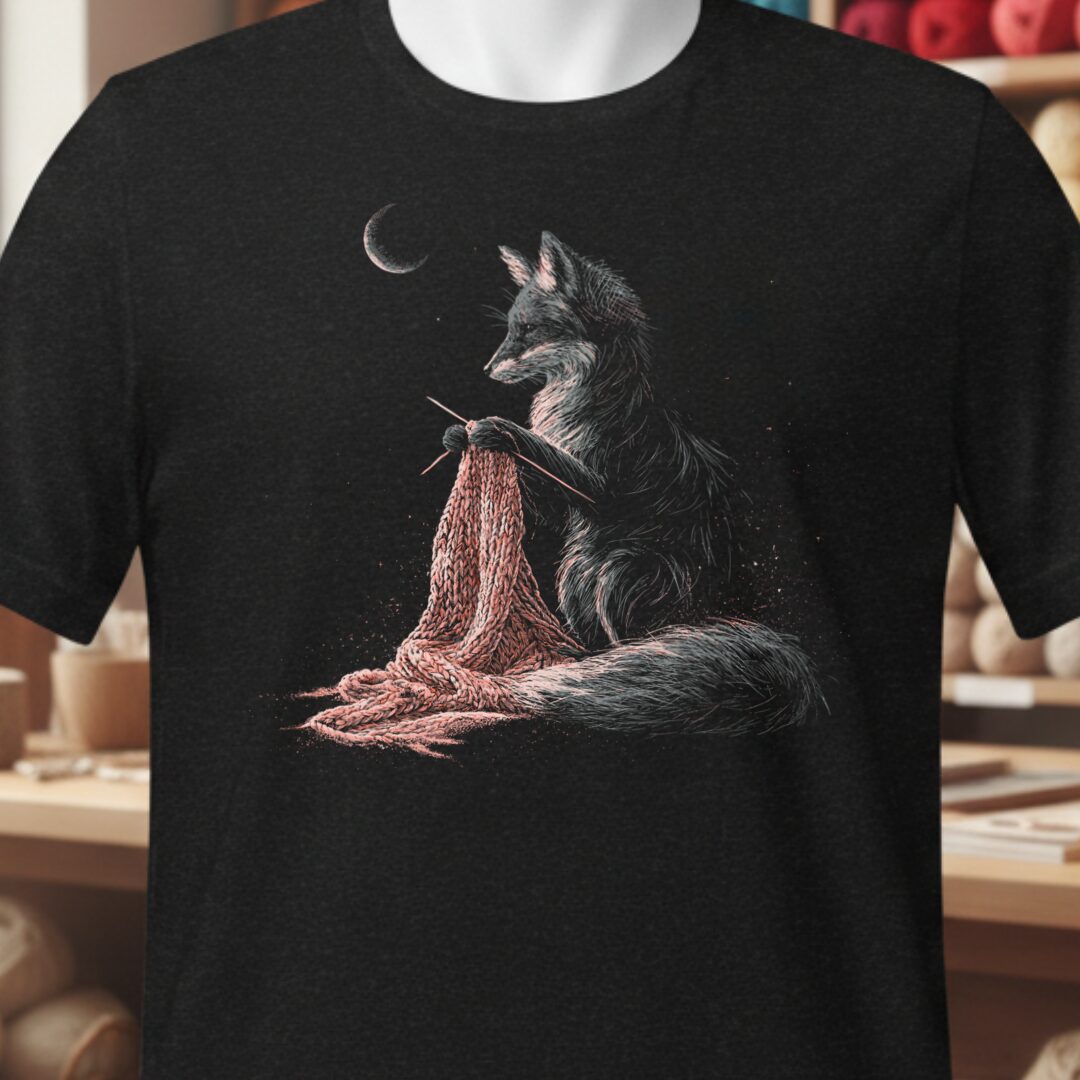 Knitting Fox Black T-Shirt.jpg