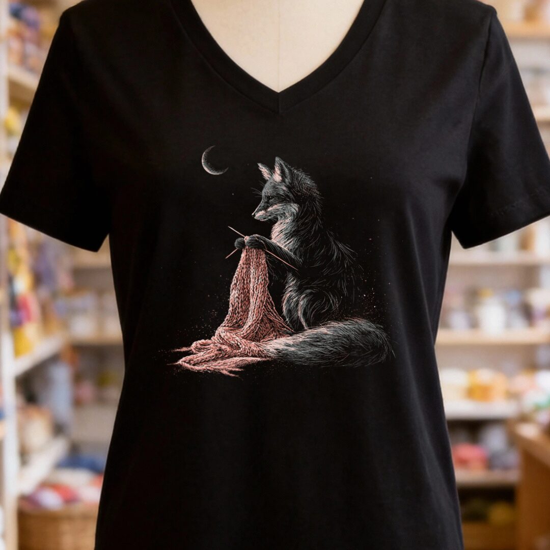 Knitting Fox Black V Neck.jpg