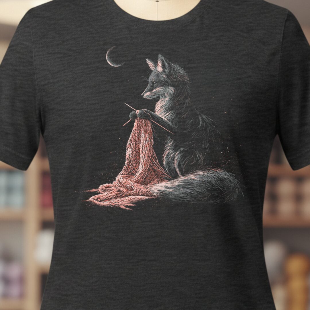 Knitting Fox Dark Grey T-Shirt.jpg