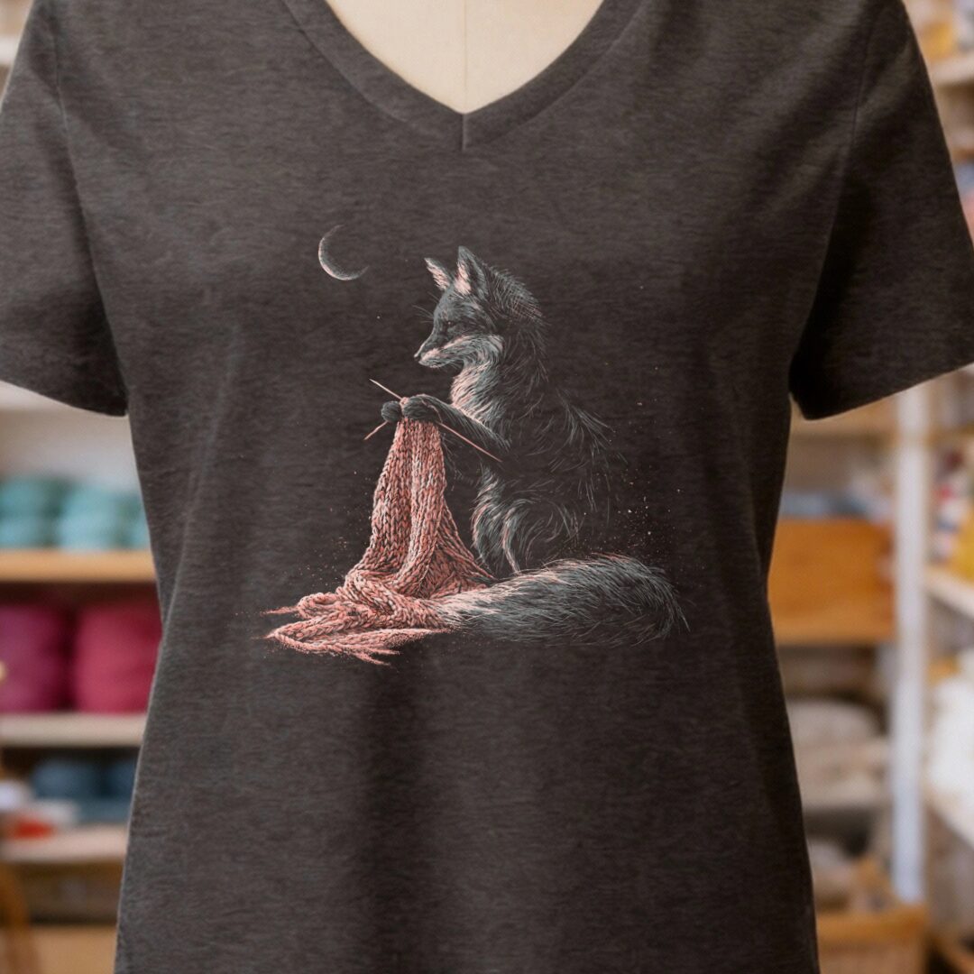 Knitting Fox Dark Grey V Neck.jpg