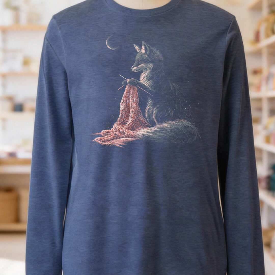 Knitting Fox Heather Navy Long Sleeve Tee.jpg
