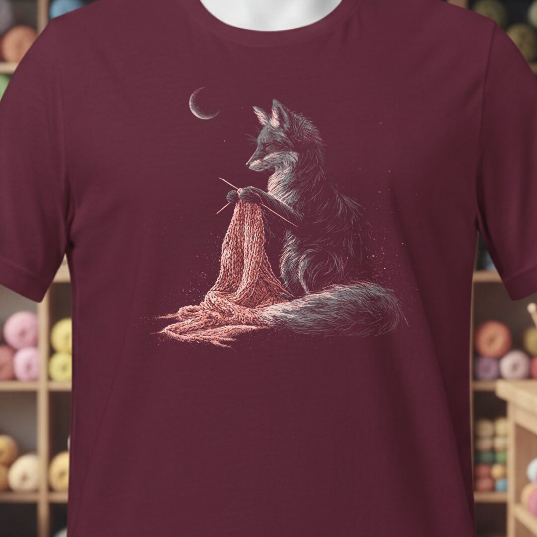 Knitting Fox Maroon T-Shirt.jpg