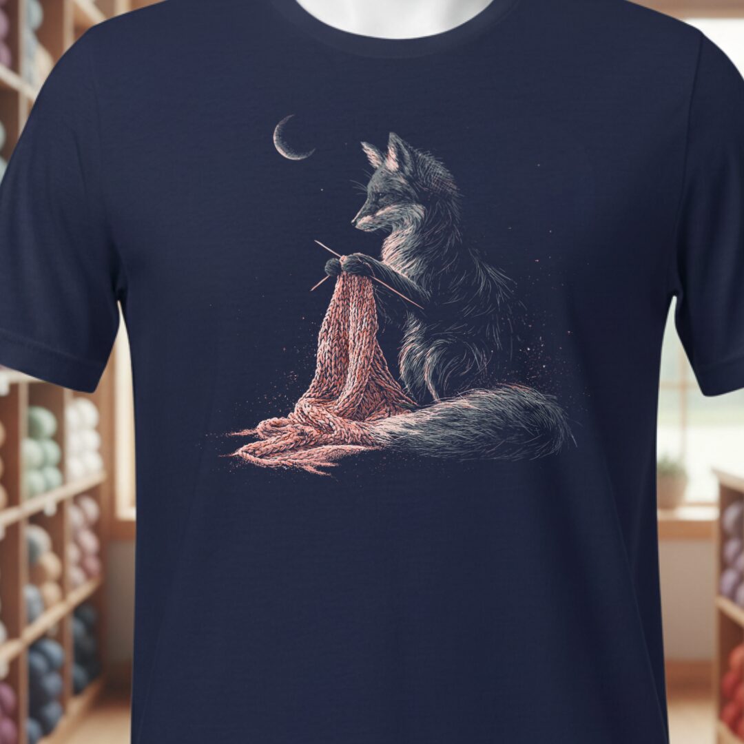 Knitting Fox Navy T-Shirt.jpg