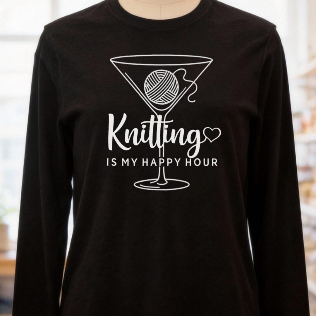 Knitting Happy Hour Long Sleeve Tee Black Heather t-shirt