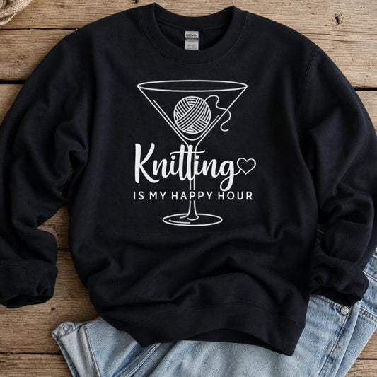 Knitting Happy Hour Sweatshirt Black t-shirt
