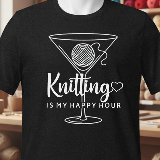 Knitting Happy Hour T-Shirt Black t-shirt