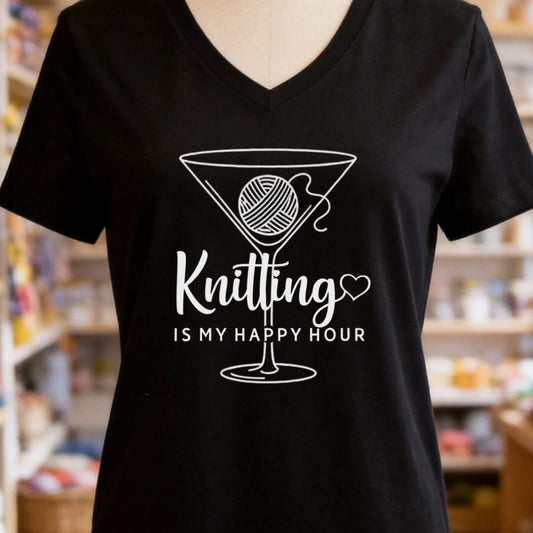 Knitting Happy Hour V-Neck T-Shirt Black t-shirt