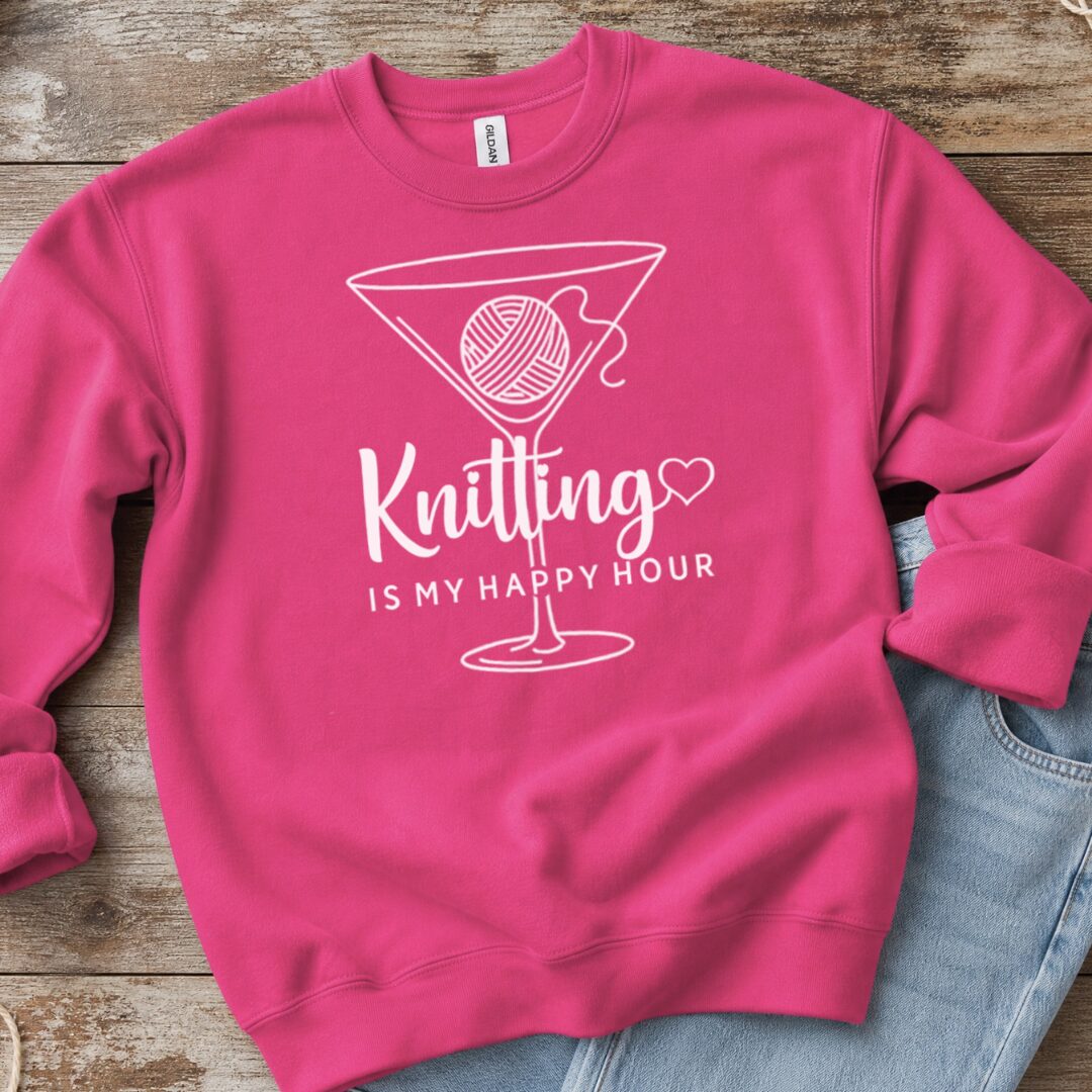 Knitting Happy Hour Sweatshirt Bright Pink t-shirt