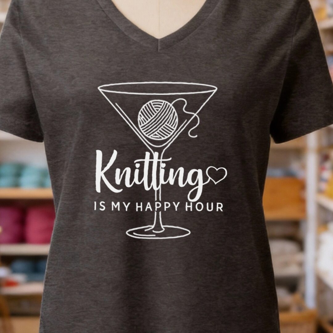 Knitting Happy Hour V-Neck T-Shirt Dark Grey t-shirt