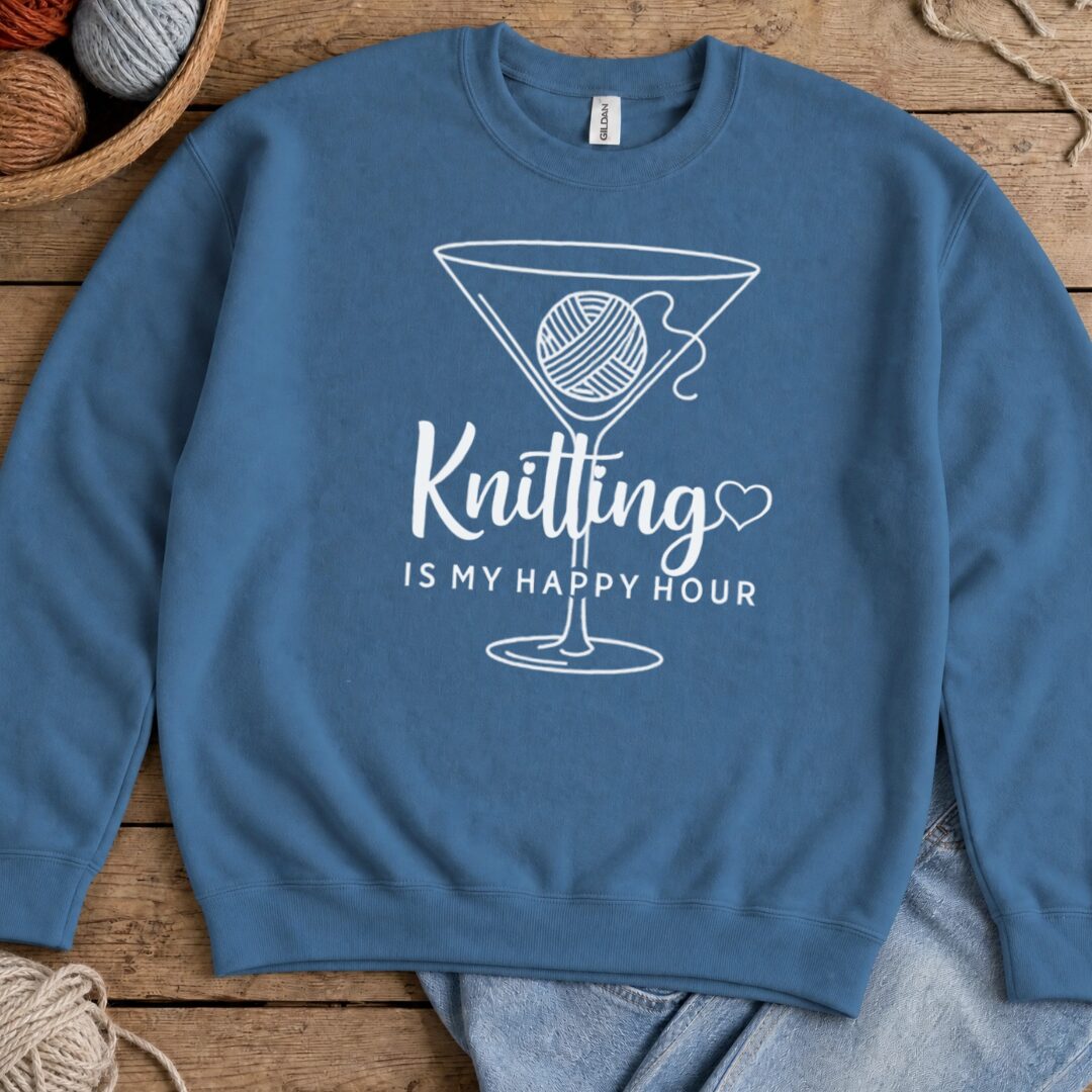 Knitting Happy Hour Sweatshirt Indigo Blue t-shirt