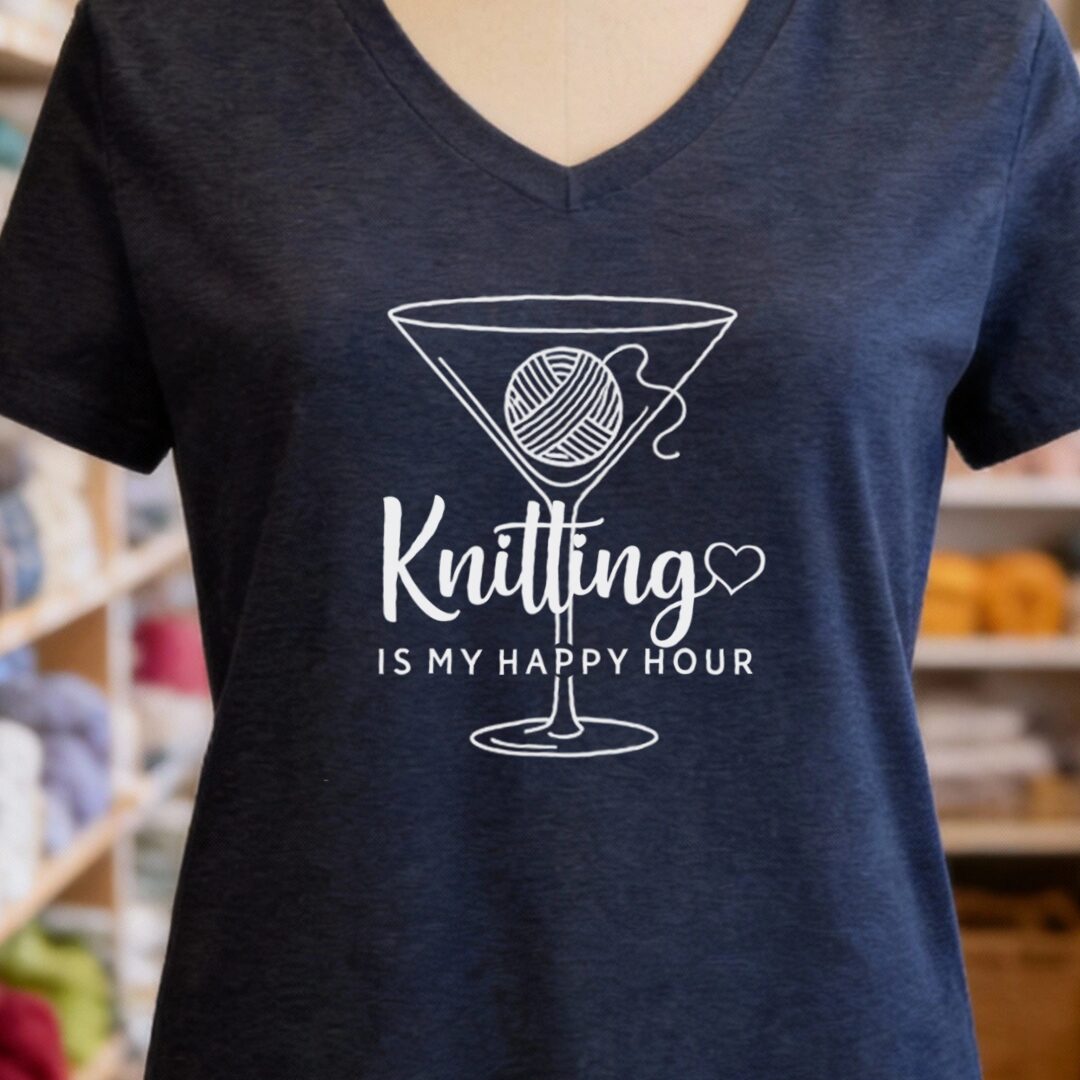 Knitting Happy Hour V-Neck T-Shirt Navy t-shirt