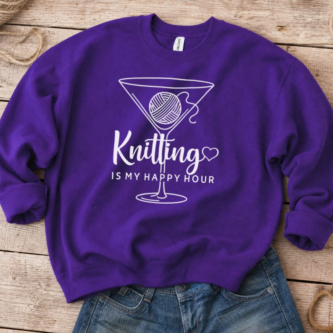 Knitting Happy Hour Sweatshirt Purple t-shirt