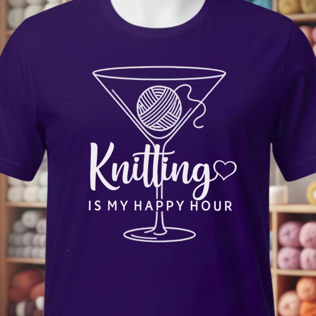 Knitting Happy Hour T-Shirt Purple t-shirt
