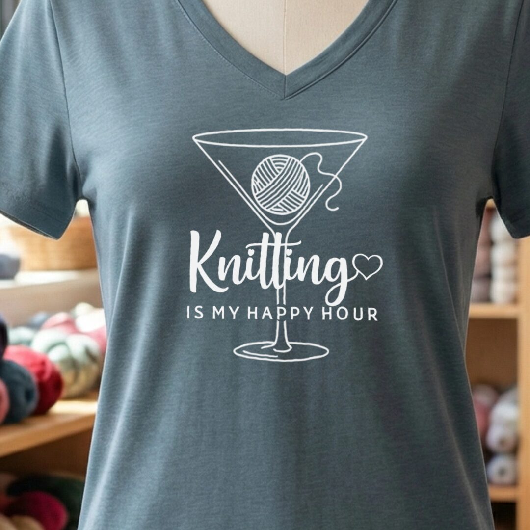 Knitting Happy Hour V-Neck T-Shirt Slate t-shirt