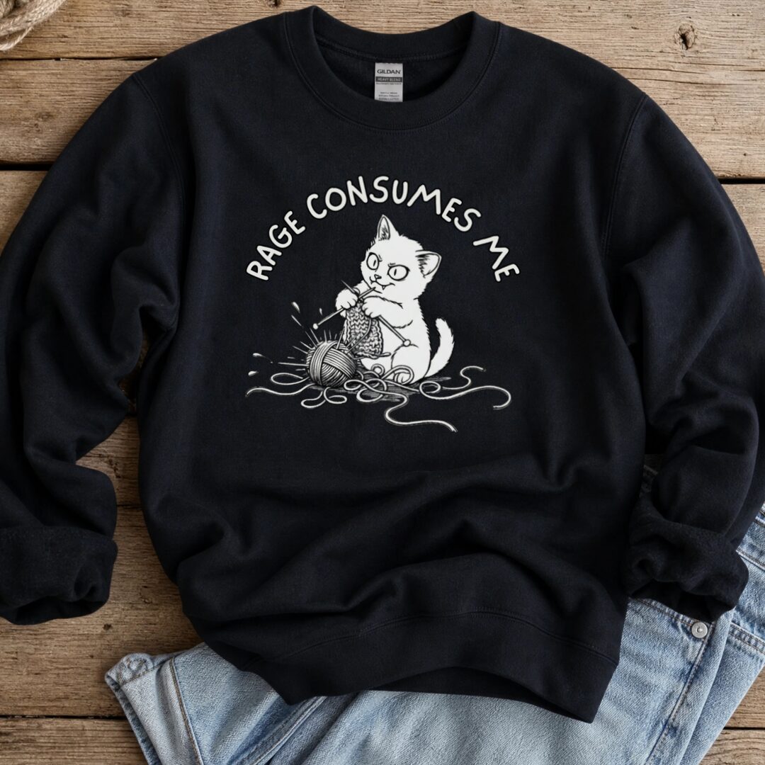 Knitting Rage Consumes Me Sweatshirt Black t-shirt