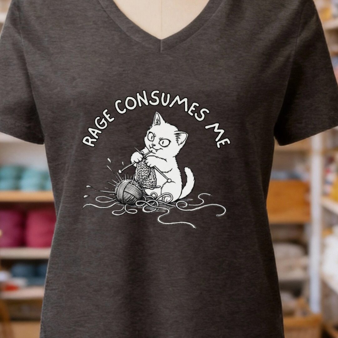Knitting Rage Consumes Me V-Neck T-Shirt Dark Grey t-shirt