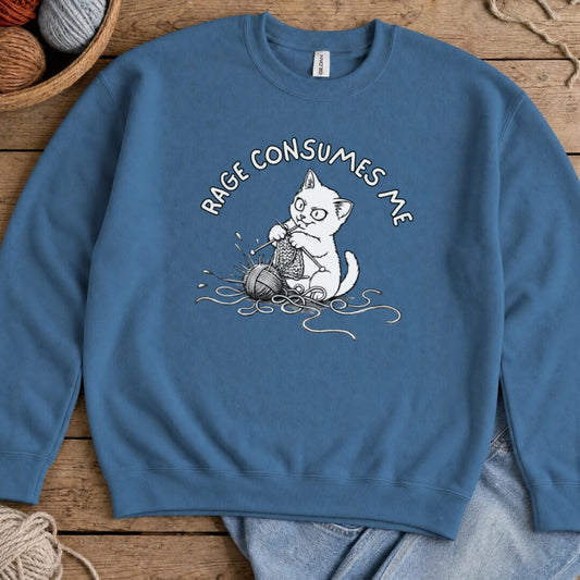 Knitting Rage Consumes Me Sweatshirt Indigo Blue t-shirt