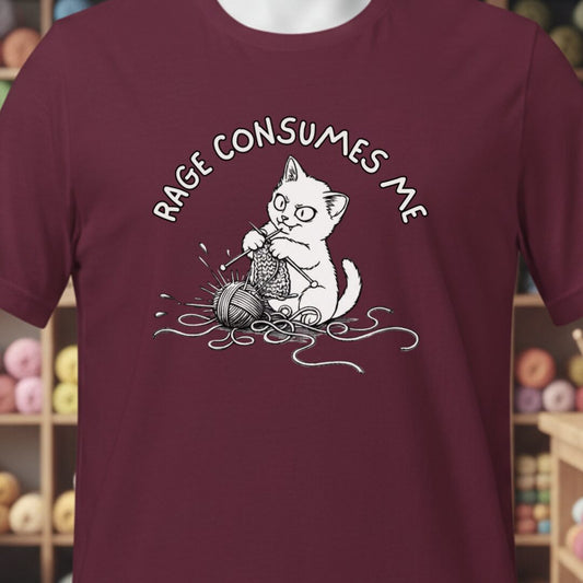 Knitting Rage Consumes Me T-Shirt Maroon t-shirt