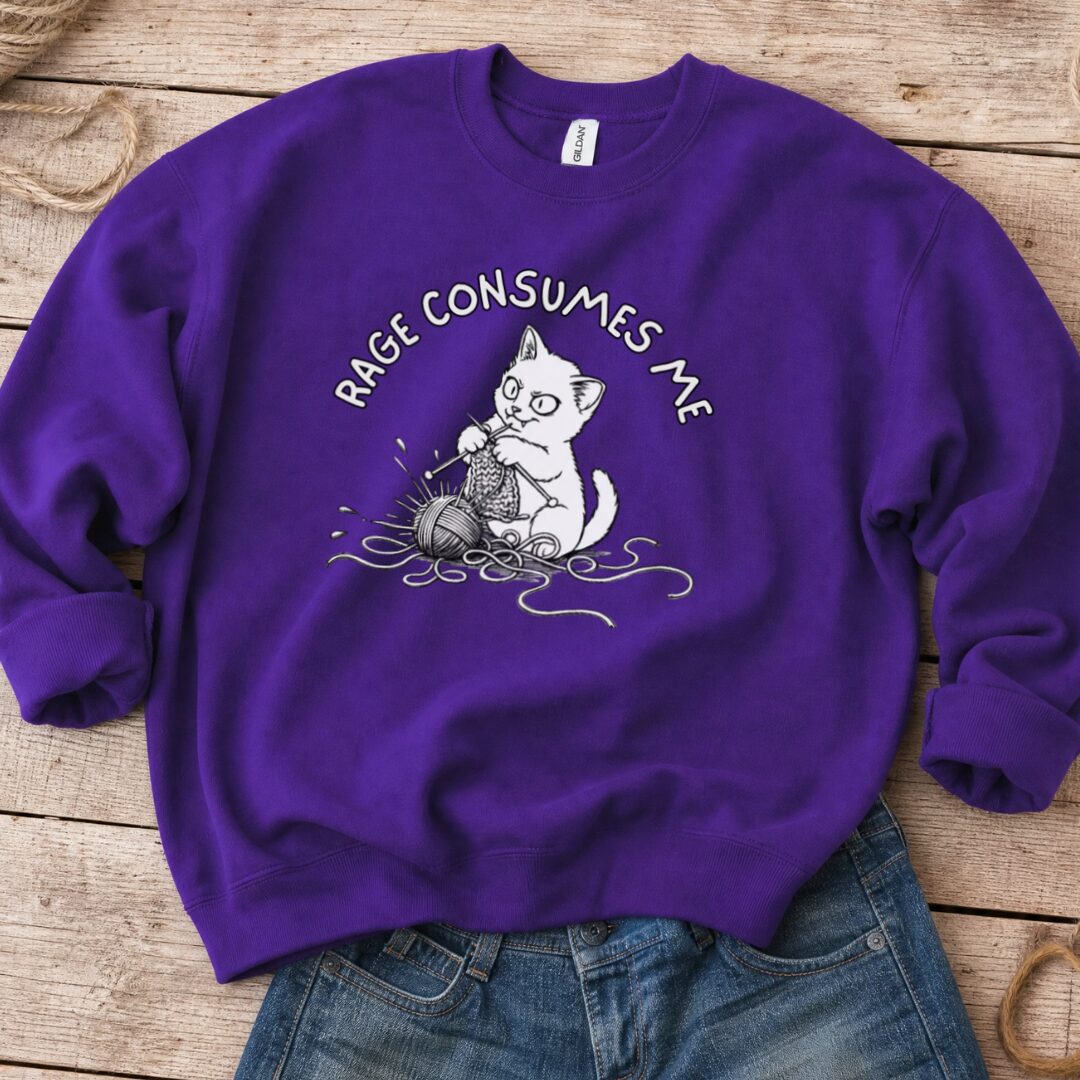Knitting Rage Consumes Me Sweatshirt Purple t-shirt