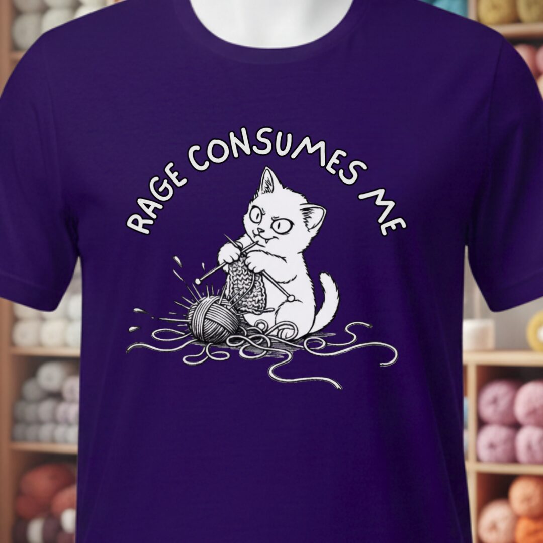 Knitting Rage Consumes Me T-Shirt Purple t-shirt
