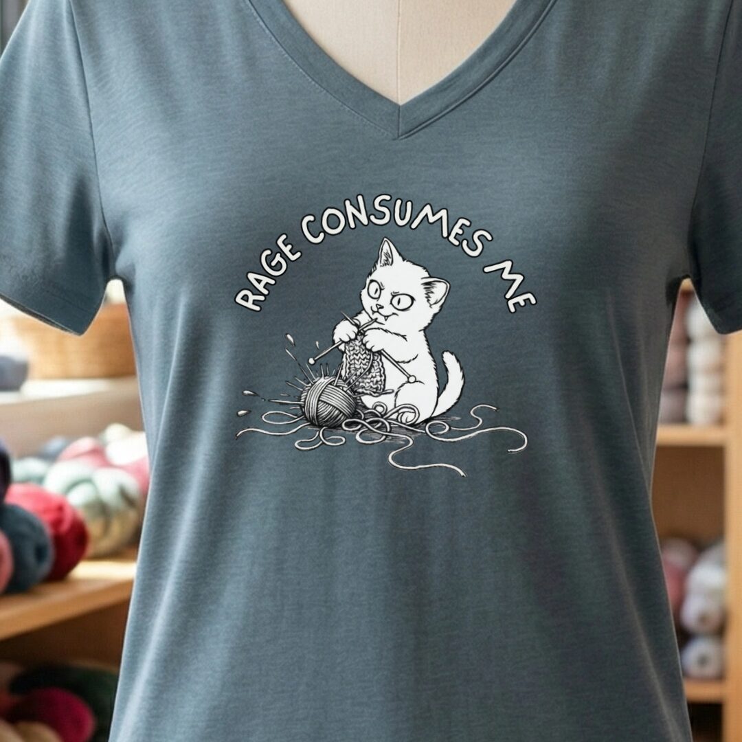 Knitting Rage Consumes Me V-Neck T-Shirt Slate t-shirt