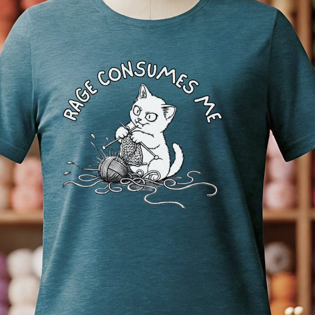 Knitting Rage Consumes Me T-Shirt Teal Blue t-shirt