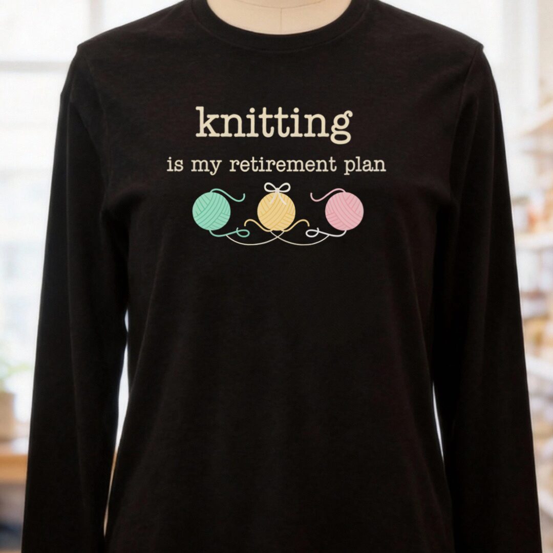 Knitting Retirement Plan Long Sleeve Tee Black Heather t-shirt