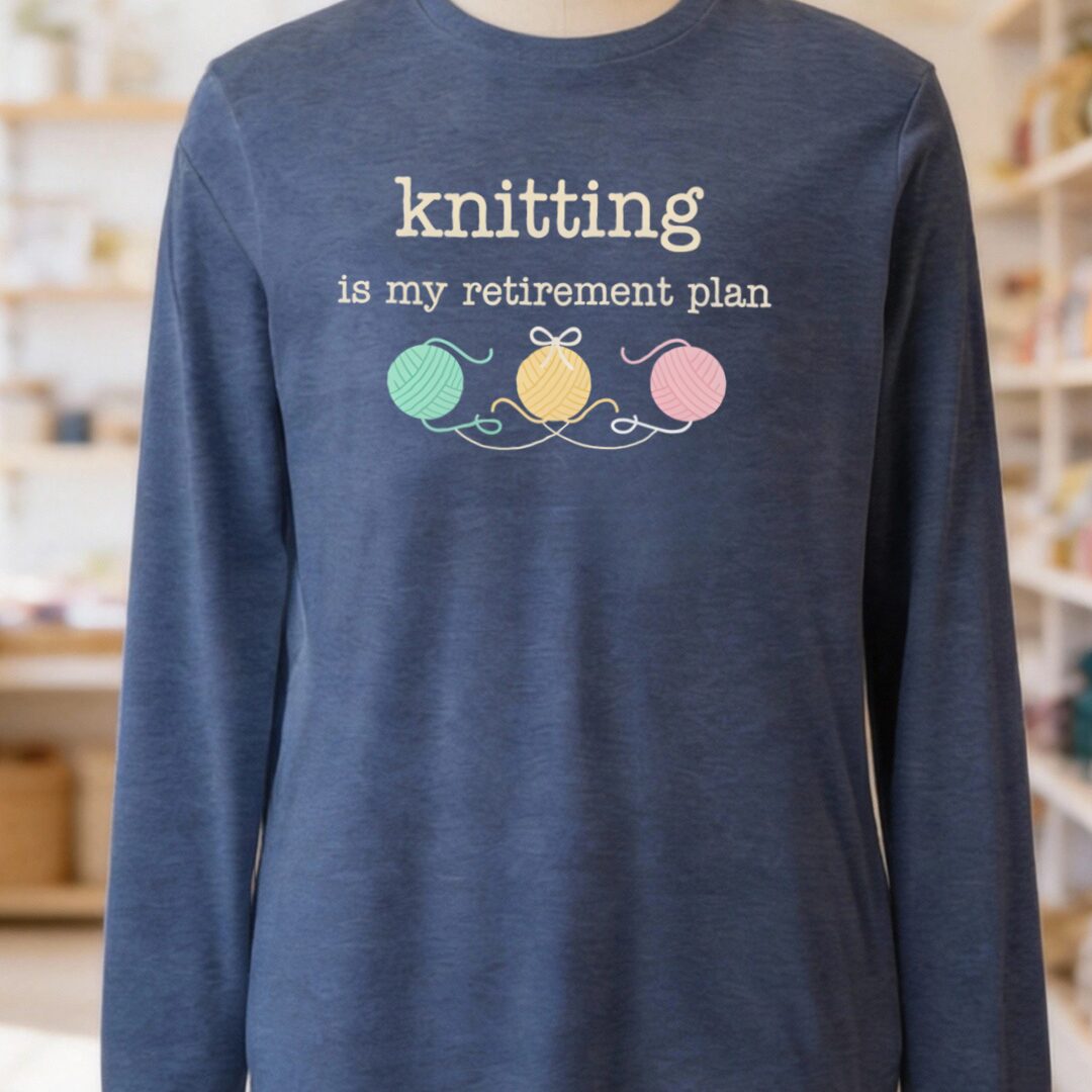 Knitting Retirement Plan Long Sleeve Tee Heather Navy t-shirt