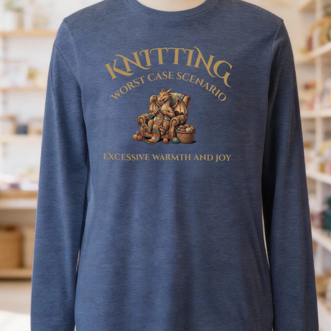 Knitting Scenario Long Sleeve Tee Navy t-shirt