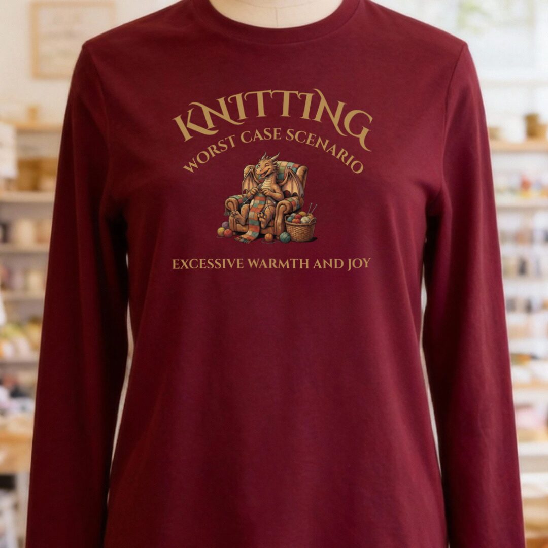 Knitting Scenario Long Sleeve Tee Maroon t-shirt