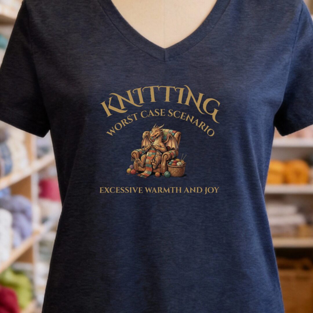 Knitting Scenario V-Neck T-Shirt Navy t-shirt