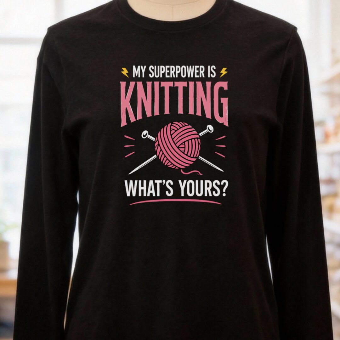 Knitting Superpower Long Sleeve Tee Black t-shirt