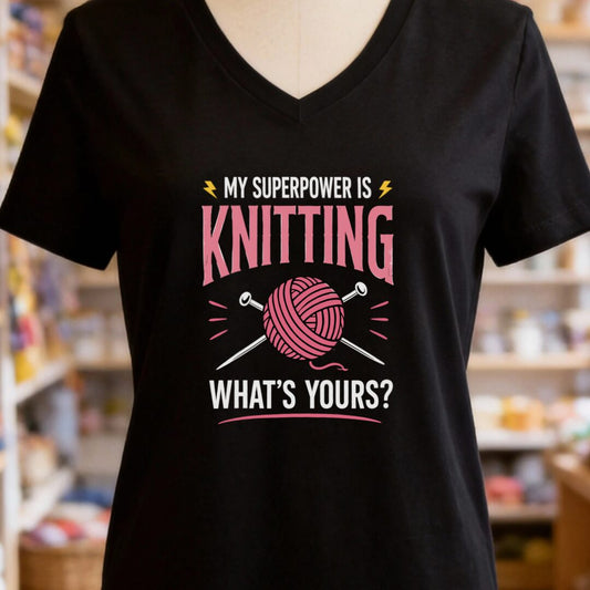 Knitting Superpower Black V Neck.jpg