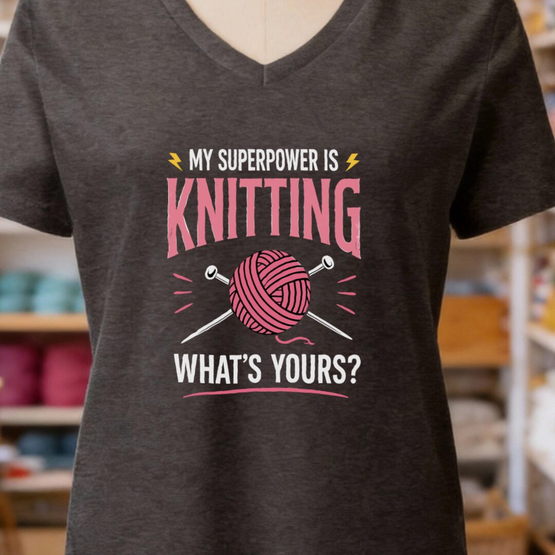 Knitting Superpower V-Neck T-Shirt Dark Grey t-shirt