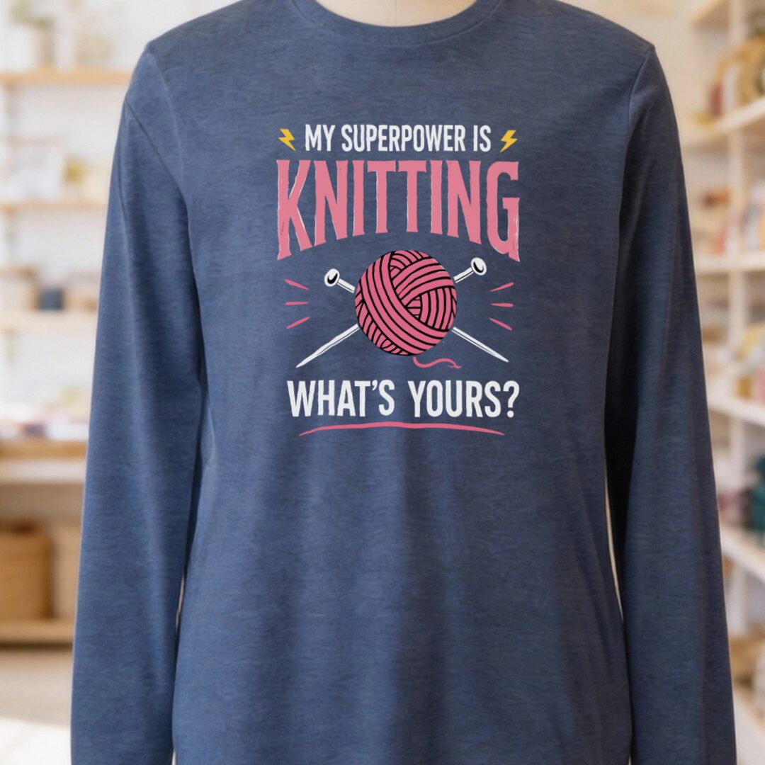 Knitting Superpower Long Sleeve Tee Navy t-shirt