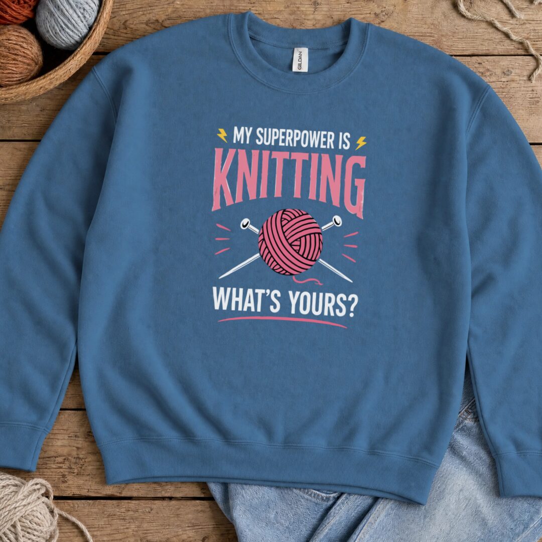 Knitting Superpower Sweatshirt Indigo Blue t-shirt