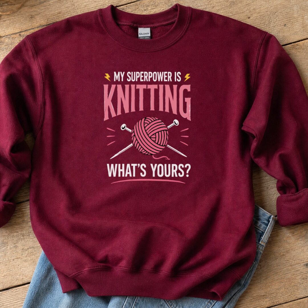 Knitting Superpower Sweatshirt Maroon t-shirt