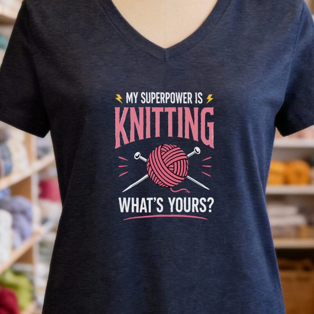 Knitting Superpower V-Neck T-Shirt Navy t-shirt