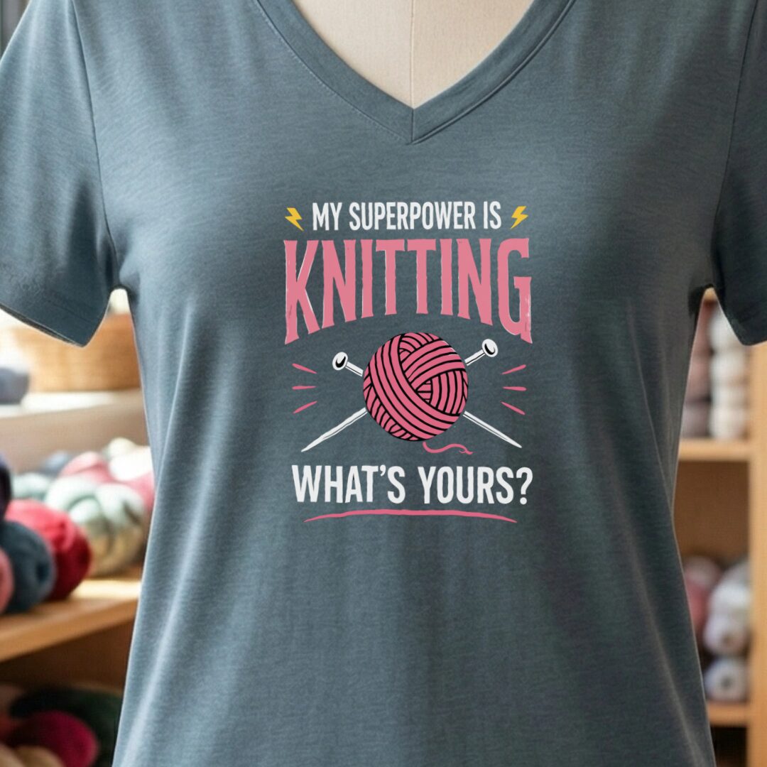 Knitting Superpower V-Neck T-Shirt Slate t-shirt