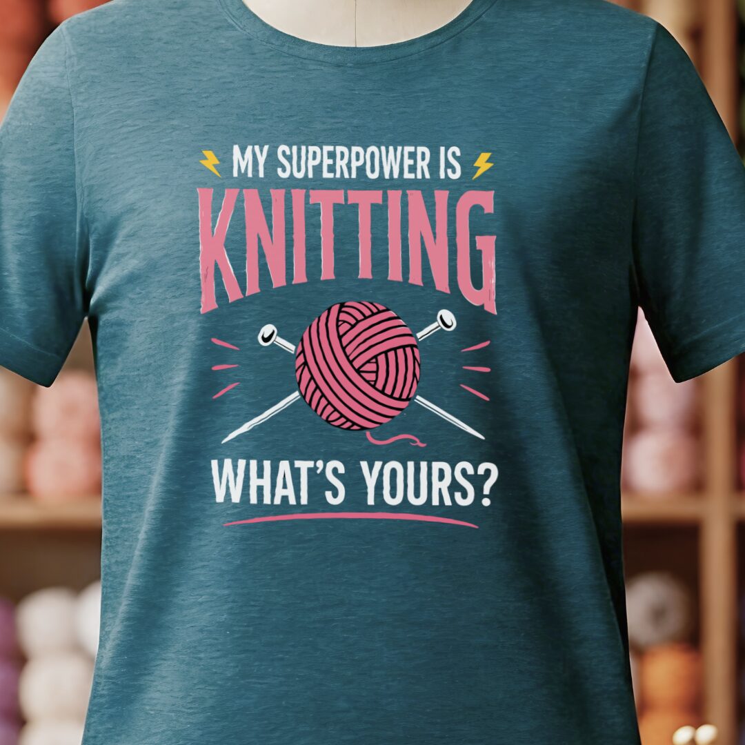 Knitting Superpower T-Shirt Teal Blue t-shirt